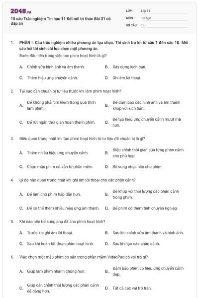 15 câu Trắc nghiệm Tin học 11 Kết nối tri thức Bài 31 có đáp án