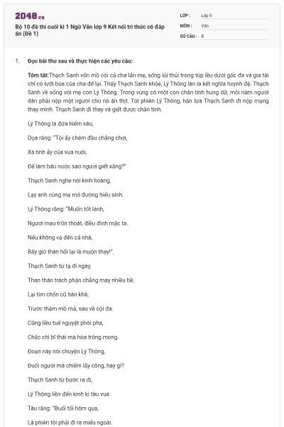 Bộ 10 đề thi cuối kì 1 Ngữ Văn lớp 9 Kết nối tri thức có đáp án (Đề 1)