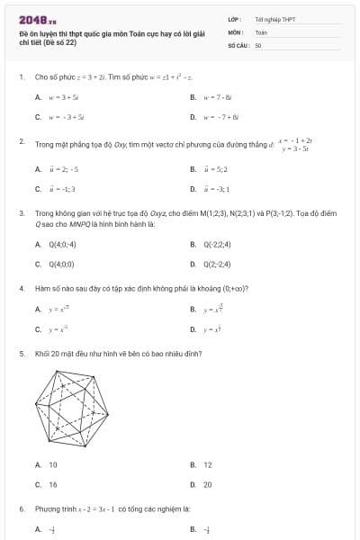 Đề ôn luyện thi thpt quốc gia môn Toán cực hay có lời giải chi tiết (Đề số 22)