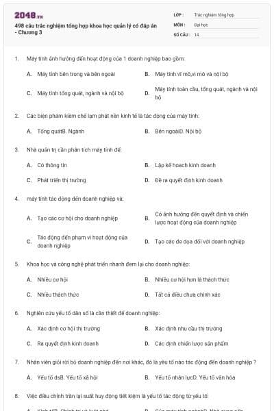 498 câu trắc nghiệm tổng hợp khoa học quản lý có đáp án - Chương 3