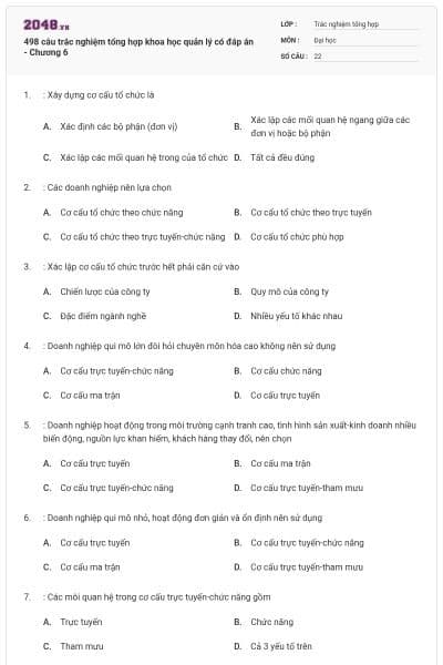 498 câu trắc nghiệm tổng hợp khoa học quản lý có đáp án - Chương 6