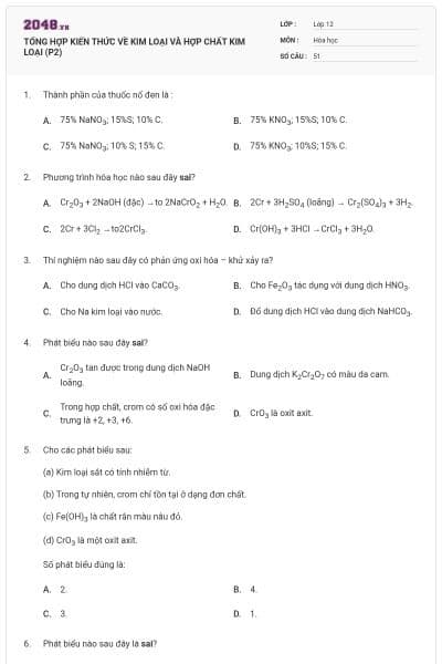 TỔNG HỢP KIẾN THỨC VỀ KIM LOẠI  VÀ HỢP CHẤT KIM LOẠI (P2)