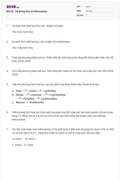 Bài 38 : Hệ thống hóa về hiđrocacbon