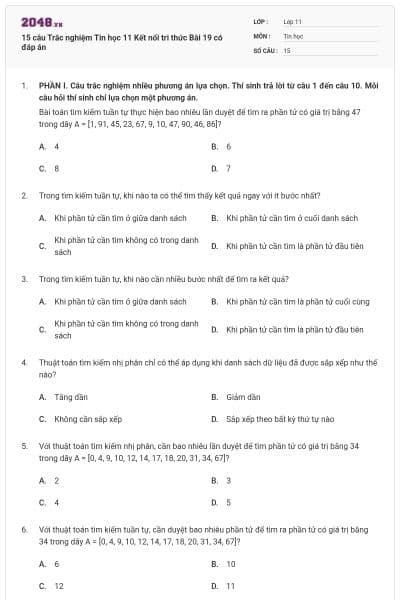 15 câu Trắc nghiệm Tin học 11 Kết nối tri thức Bài 19 có đáp án