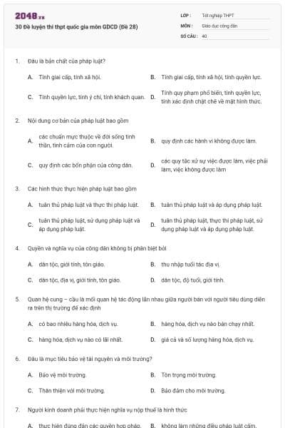 30 Đề luyện thi thpt quốc gia môn GDCD (Đề 28)
