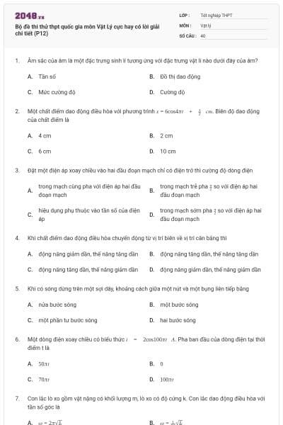 Bộ đề thi thử thpt quốc gia môn Vật Lý cực hay có lời giải chi tiết (P12)