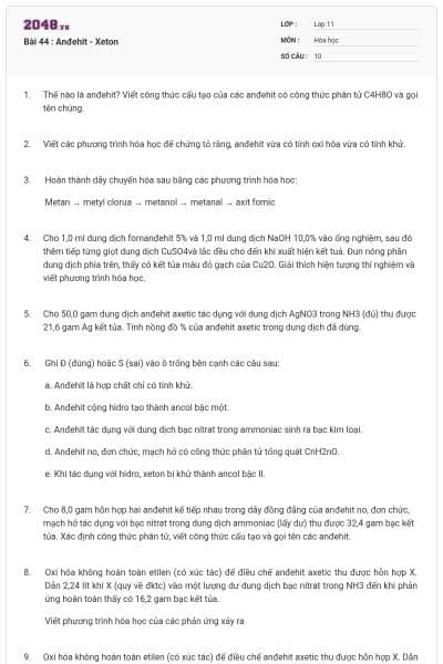Bài 44 : Anđehit - Xeton