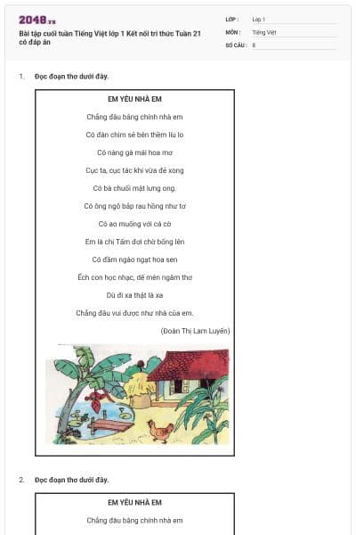 Bài tập cuối tuần Tiếng Việt lớp 1 Kết nối tri thức Tuần 21 có đáp án