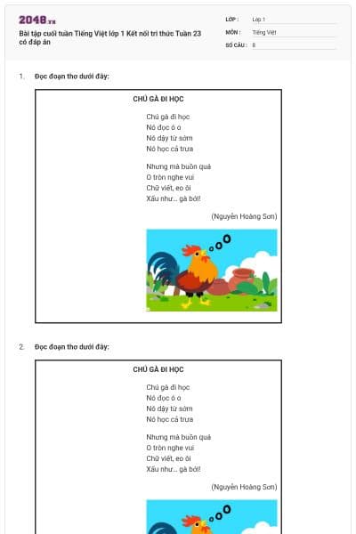 Bài tập cuối tuần Tiếng Việt lớp 1 Kết nối tri thức Tuần 23 có đáp án