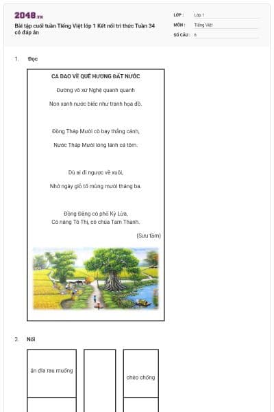 Bài tập cuối tuần Tiếng Việt lớp 1 Kết nối tri thức Tuần 34 có đáp án