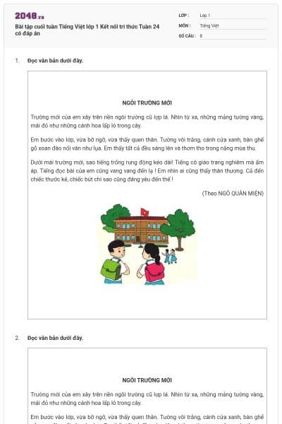 Bài tập cuối tuần Tiếng Việt lớp 1 Kết nối tri thức Tuần 24 có đáp án