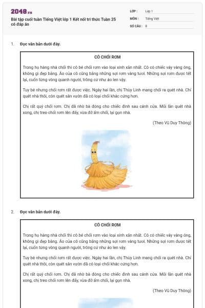 Bài tập cuối tuần Tiếng Việt lớp 1 Kết nối tri thức Tuần 25 có đáp án