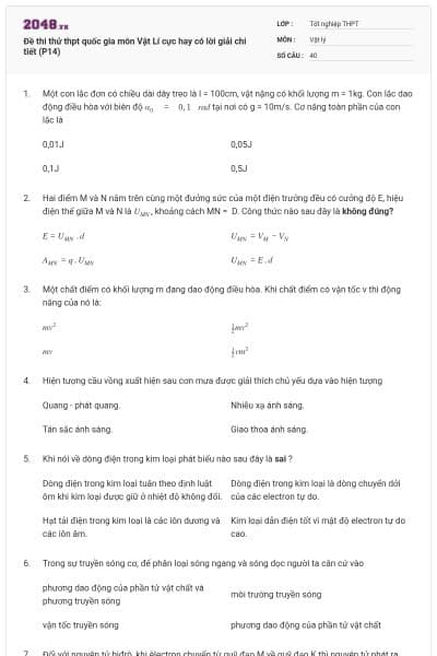 Đề thi thử thpt quốc gia môn Vật Lí cực hay có lời giải chi tiết (P14)