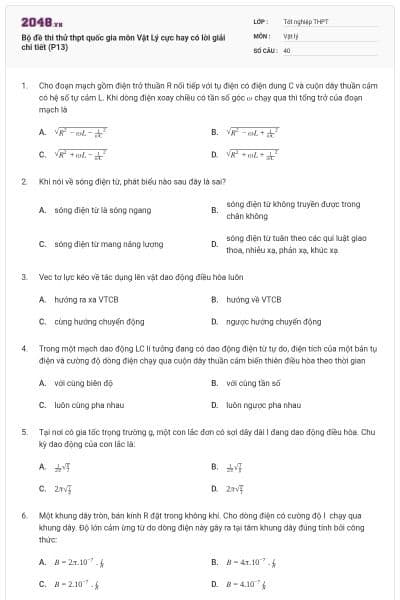 Bộ đề thi thử thpt quốc gia môn Vật Lý cực hay có lời giải chi tiết (P13)