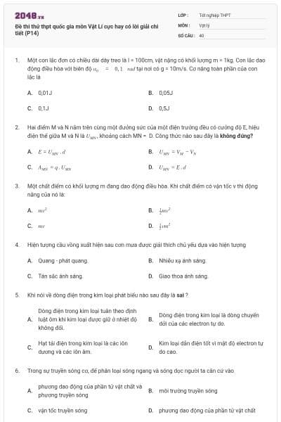 Đề thi thử thpt quốc gia môn Vật Lí cực hay có lời giải chi tiết (P14)