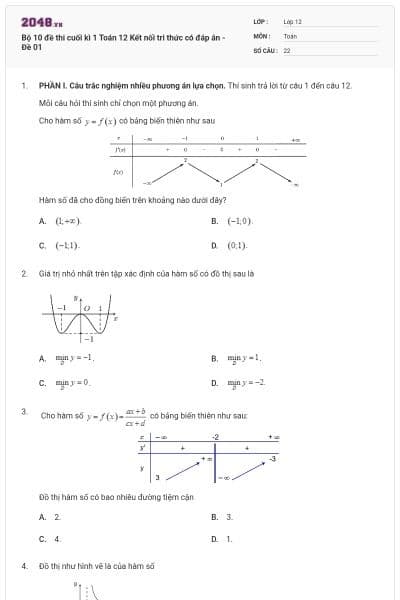 Bộ 10 đề thi cuối kì 1 Toán 12 Kết nối tri thức có đáp án - Đề 01