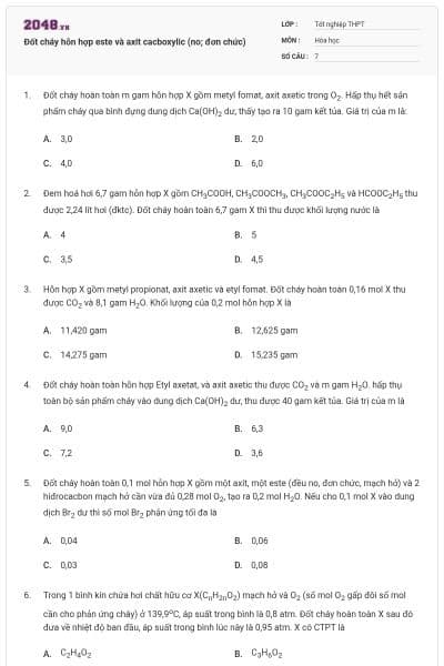 Đốt cháy hỗn hợp este và axit cacboxylic (no; đơn chức)