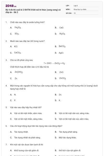 Bộ 4 đề thi cuối kì 2 KHTN 8 Kết nối tri thức (song song) có đáp án - Đề 2
