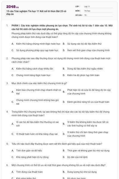 15 câu Trắc nghiệm Tin học 11 Kết nối tri thức Bài 23 có đáp án