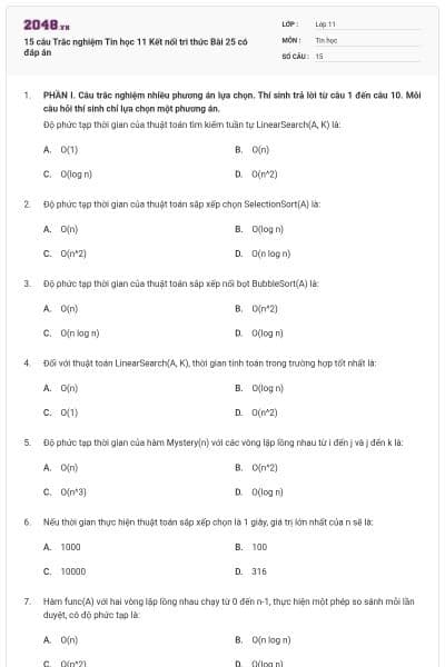 15 câu Trắc nghiệm Tin học 11 Kết nối tri thức Bài 25 có đáp án