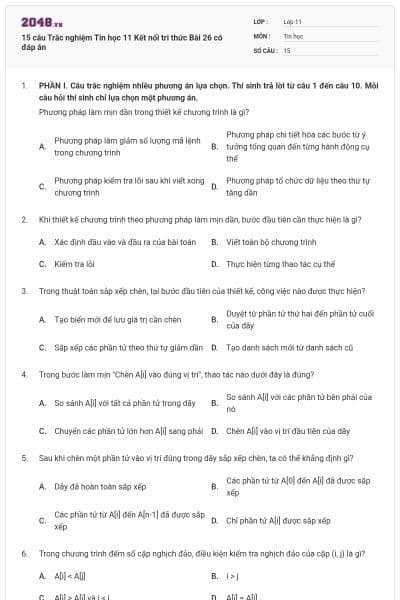 15 câu Trắc nghiệm Tin học 11 Kết nối tri thức Bài 26 có đáp án