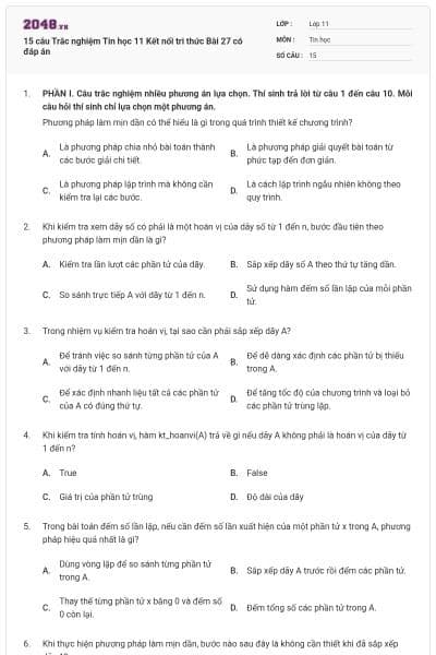 15 câu Trắc nghiệm Tin học 11 Kết nối tri thức Bài 27 có đáp án