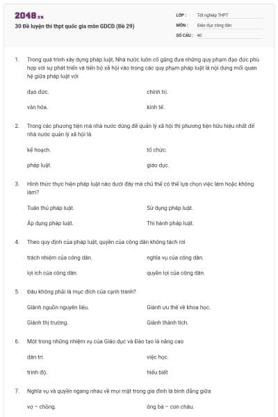 30 Đề luyện thi thpt quốc gia môn GDCD (Đề 29)