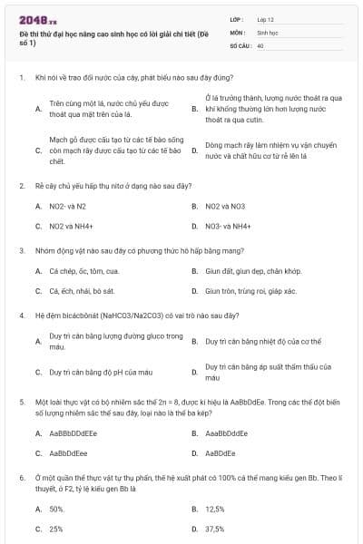 Đề thi thử đại học nâng cao sinh học có lời giải chi tiết (Đề số 1)