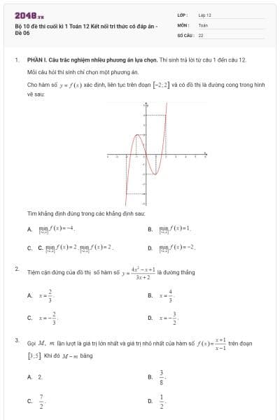 Bộ 10 đề thi cuối kì 1 Toán 12 Kết nối tri thức có đáp án - Đề 06