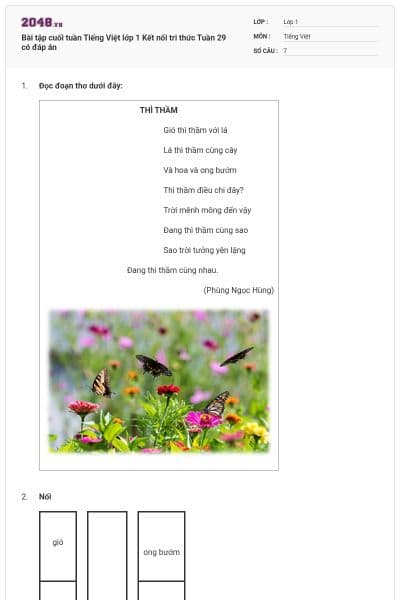 Bài tập cuối tuần Tiếng Việt lớp 1 Kết nối tri thức Tuần 29 có đáp án