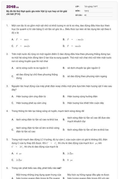 Bộ đề thi thử thpt quốc gia môn Vật Lý cực hay có lời giải chi tiết (P14)