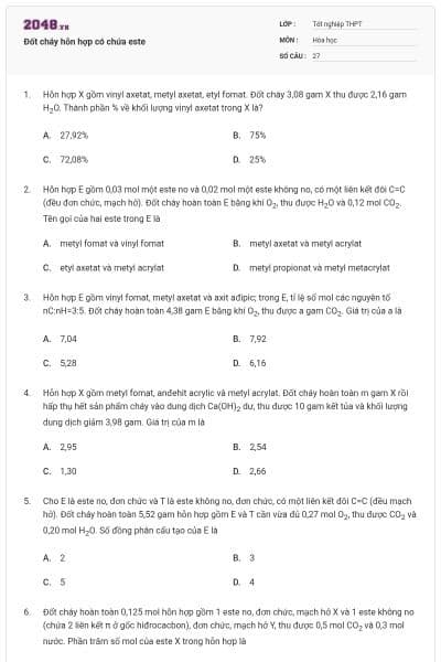 Đốt cháy hỗn hợp có chứa este