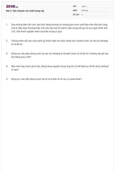 Bài 2: Vận chuyển các chất trong cây