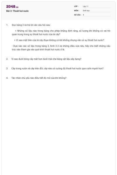 Bài 3: Thoát hơi nước