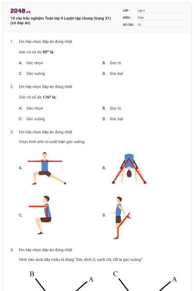 10 câu trắc nghiệm Toán lớp 4 Luyện tập chung (trang 31) (có đáp án)