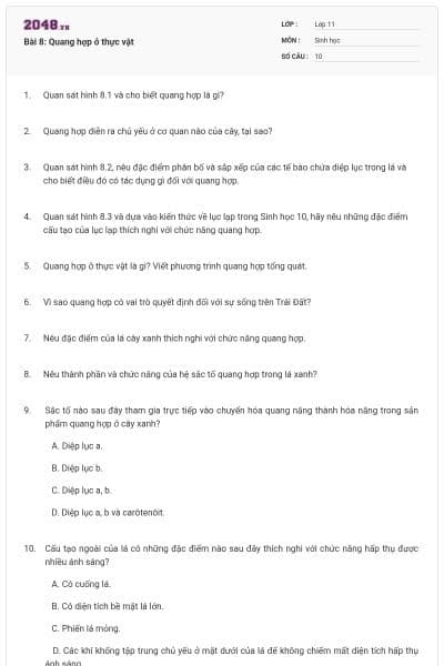 Bài 8: Quang hợp ở thực vật