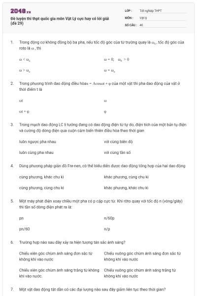 Đề luyện thi thpt quốc gia môn Vật Lý cực hay có lời giải (đề 29)