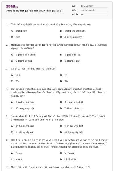 30 Đề thi thử thpt quốc gia môn GDCD có lời giải (Đề 3)