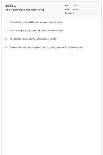 Bài 11: Quang hợp và năng suất cây trồng