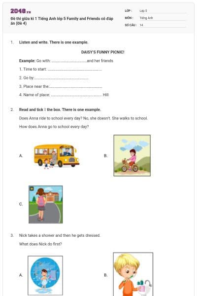 Đề thi giữa kì 1 Tiếng Anh lớp 5 Family and Friends có đáp án (Đề 4)