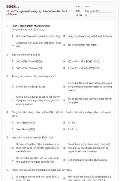 15 câu Trắc nghiệm Khoa học tự nhiên 9 Cánh diều Bài 1 có đáp án