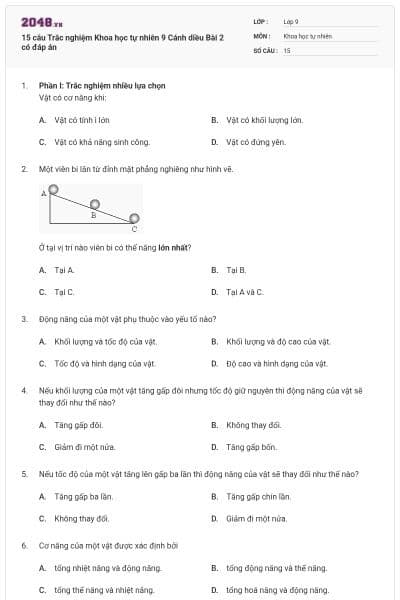 15 câu Trắc nghiệm Khoa học tự nhiên 9 Cánh diều Bài 2 có đáp án