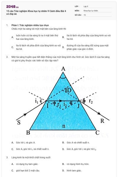 15 câu Trắc nghiệm Khoa học tự nhiên 9 Cánh diều Bài 4 có đáp án