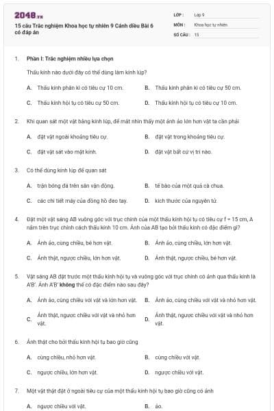 15 câu Trắc nghiệm Khoa học tự nhiên 9 Cánh diều Bài 6 có đáp án