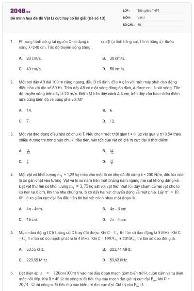 Đề minh họa đề thi Vật Lí cực hay có lời giải (Đề số 13)