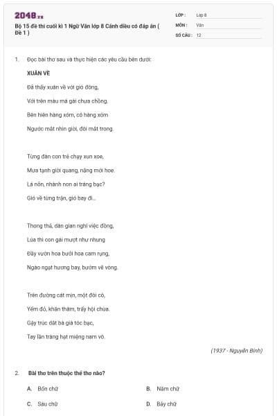 Bộ 15 đề thi cuối kì 1 Ngữ Văn lớp 8 Cánh diều có đáp án ( Đề 1 )