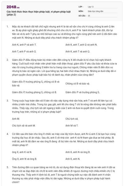 Các hình thức thức thực hiện pháp luật, vi phạm pháp luật (phần 2)