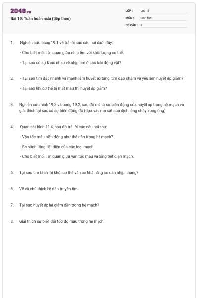 Bài 19: Tuần hoàn máu (tiếp theo)