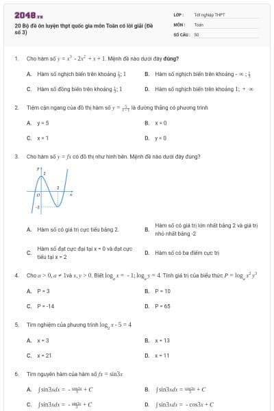 20 Bộ đề ôn luyện thpt quốc gia môn Toán có lời giải (Đề số 3)