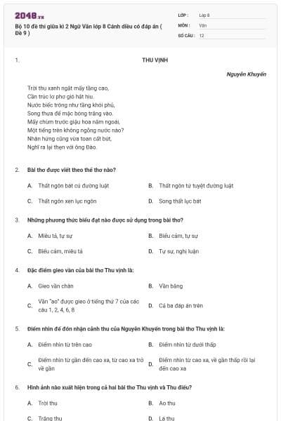 Bộ 10 đề thi giữa kì 2 Ngữ Văn lớp 8 Cánh diều có đáp án ( Đề 9 )